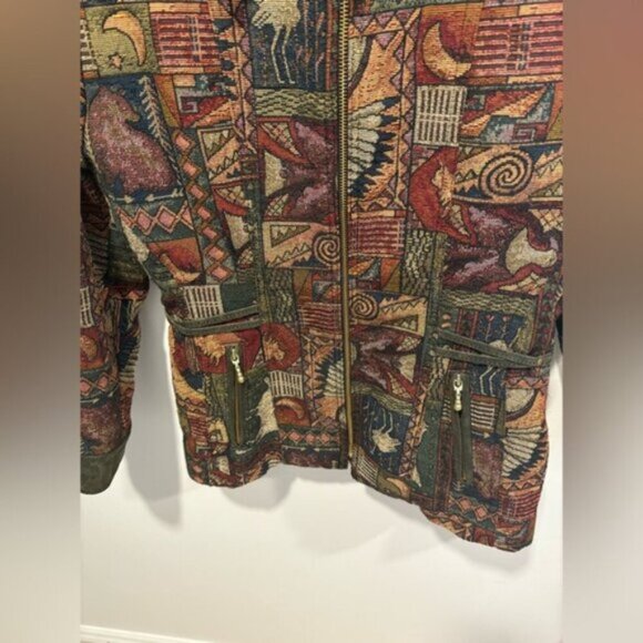 🌟VINTAGE🌟 LEATHER RANCH- Tapestry JACKET - Picture 2 of 14